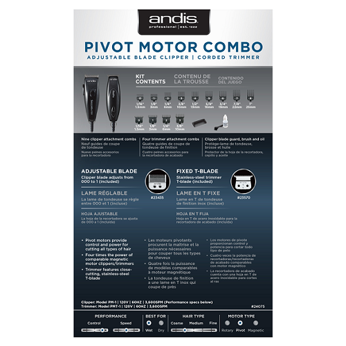Andis® Professional Pivot Clipper and Trimmer Combo - Black