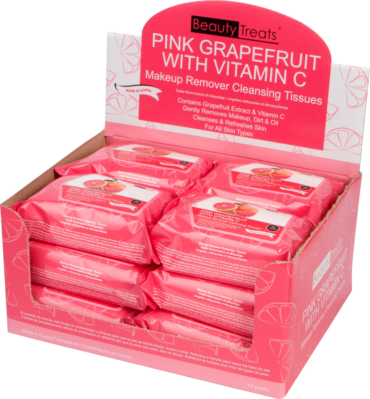 Beauty Treats® Pink Grapefruit Makeup Remover Cleansing Tissues