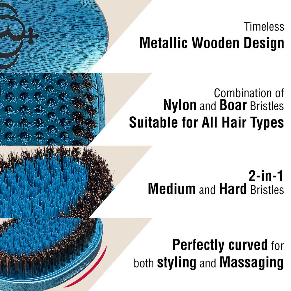 Red by KISS® Bow Wow X Pocket Wave Premium Metallic 2-in-1 Boar Brush with Case (BLUE)