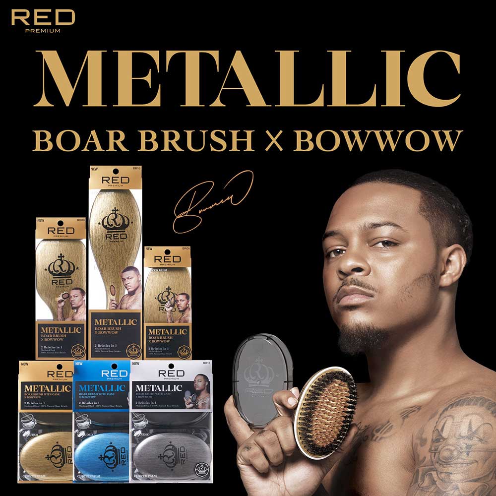Red by KISS® Bow Wow X Pocket Wave Premium Metallic 2-in-1 Boar Brush with Case (GOLD)