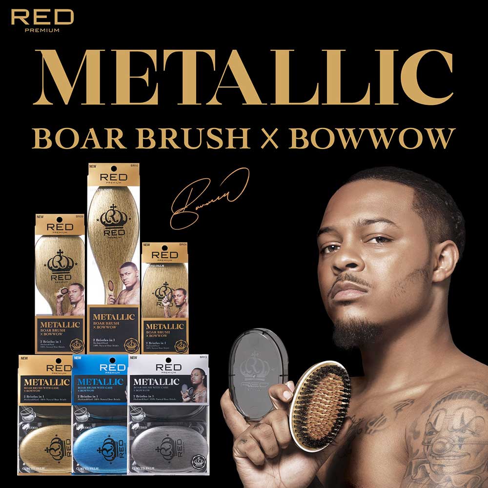 Red by KISS® Bow Wow X Pocket Wave Premium Metallic 2-in-1 Boar Brush with Case (BLUE)