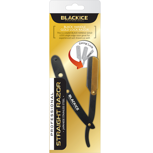 Black Ice® Black Handle Gold Lock Straight Razor