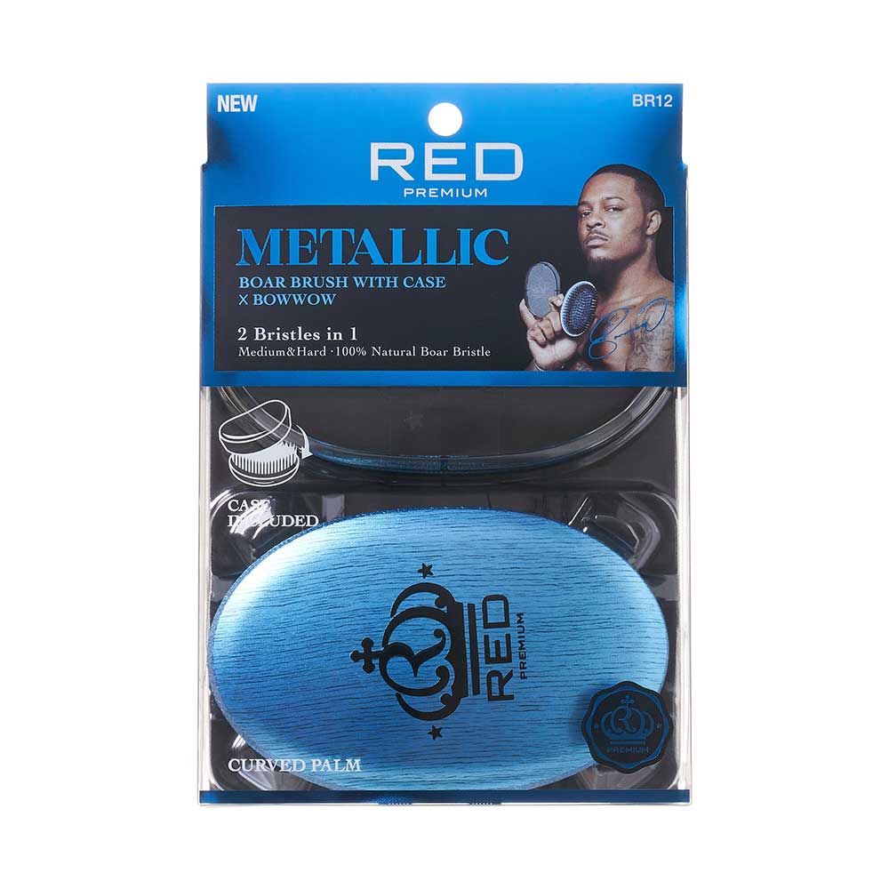 Red by KISS® Bow Wow X Pocket Wave Premium Metallic 2-in-1 Boar Brush with Case (BLUE)